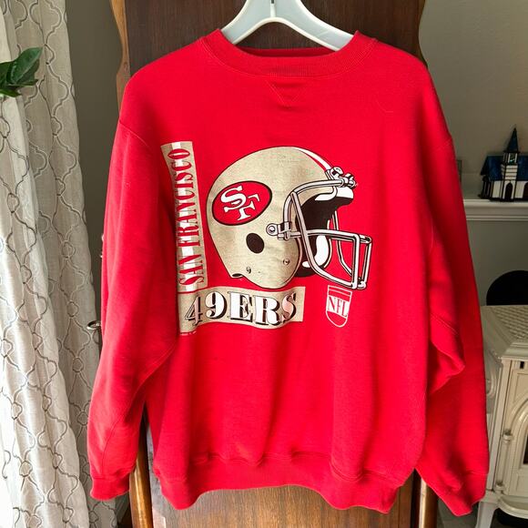 Vtg 90s Mens L Spell Out Big Logo San Francisco 49ers Football Sweatshirt USA - Picture 1 of 10